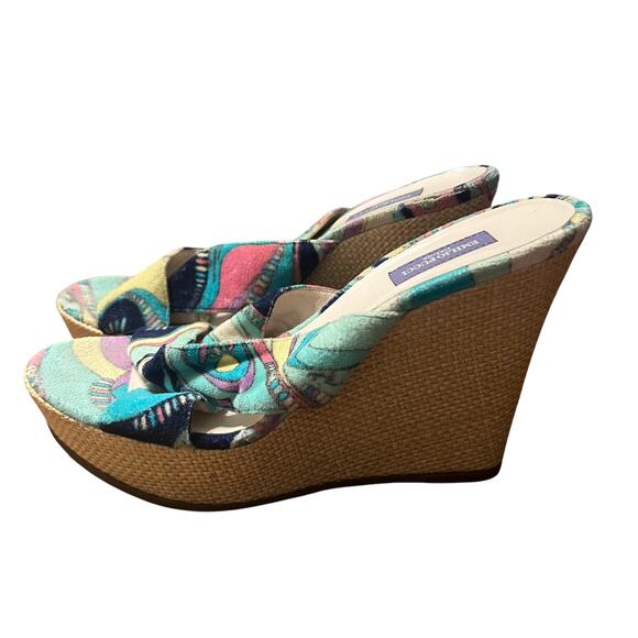 Emilio Pucci Terry Cloth Criss Cross Raffia Wedges Size 39 - Picture 2 of 10